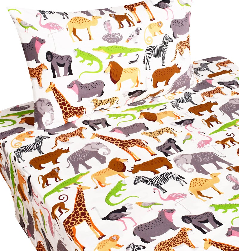 J-pinno Jungle Animals Leopard Ostrich Crocodile Snake Twin Sheet Set Kids Boys Bedroom Decoration Gift, 100% Cotton, Flat Sheet + Fitted Sheet + Pillowcase Bedding Set (15, Twin) - Image 2